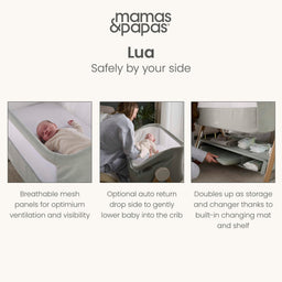 Mamas & Papas Bedside Sleeping Lua Bedside Crib - Sage