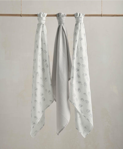 Mamas & Papas Bibs & Muslins Large Muslin Cloths (3 Pack) - Welcome to the World Elephant