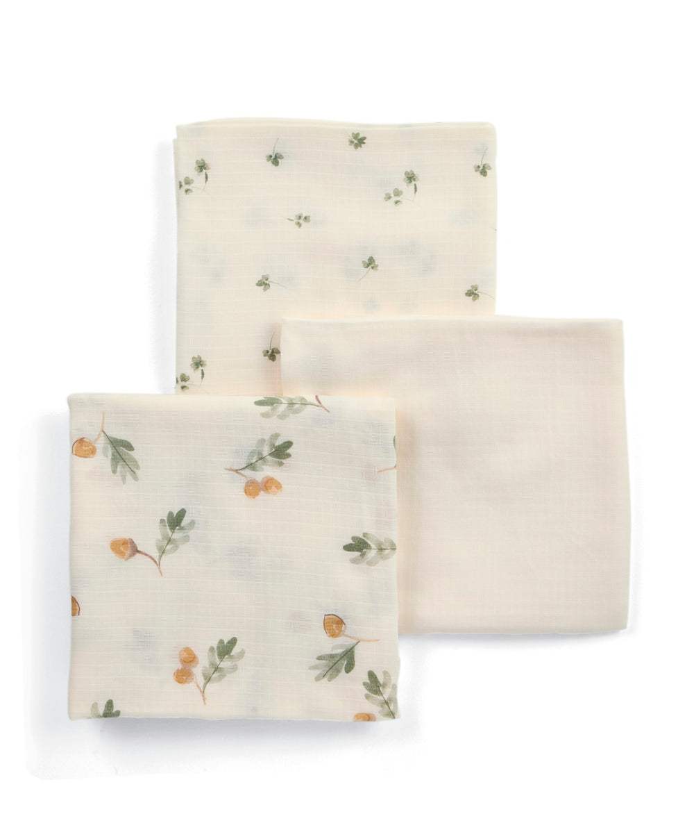 Mamas &amp; Papas Bibs &amp; Muslins Large Muslin Squares (Pack of 3) - Acorn/Clover