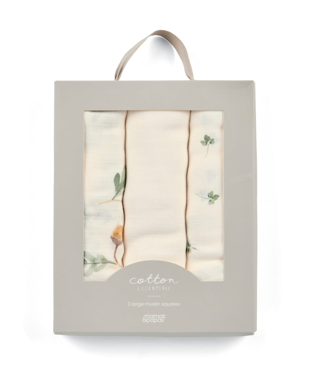 Mamas &amp; Papas Bibs &amp; Muslins Large Muslin Squares (Pack of 3) - Acorn/Clover