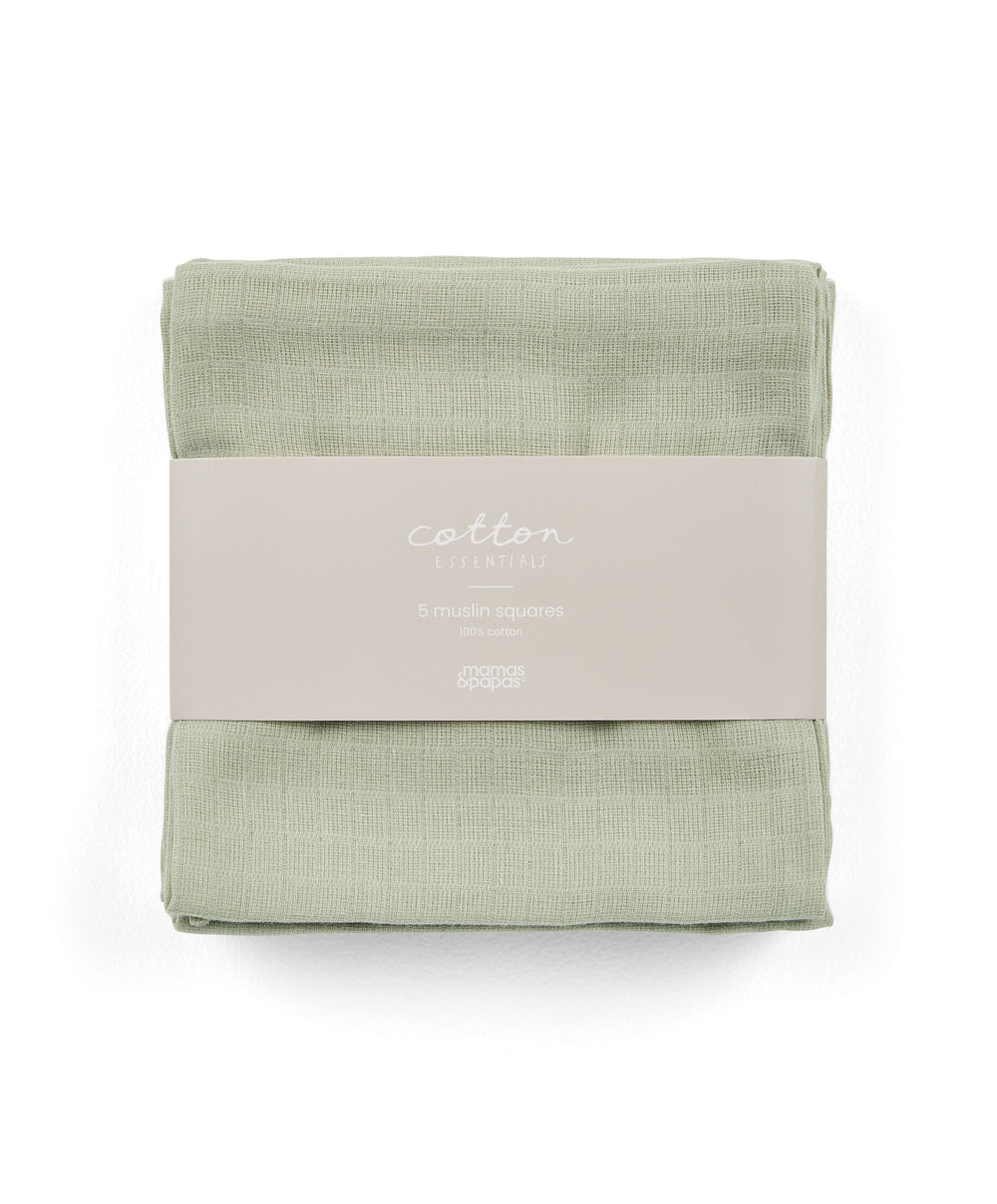 Mamas &amp; Papas Bibs &amp; Muslins Muslin Squares (Pack of 5) - Sage Green