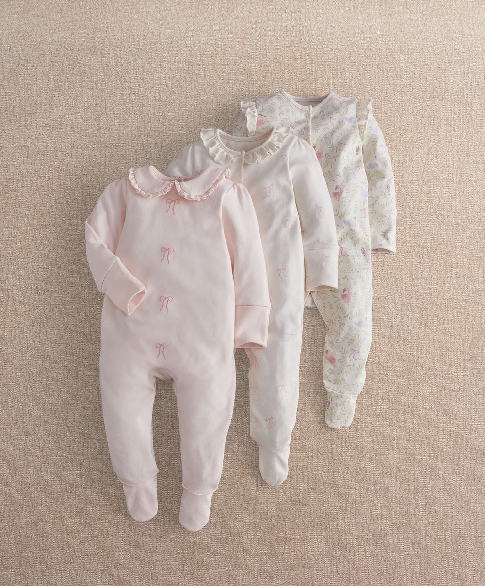 Mamas &amp; Papas Bow Velcro Sleepsuit (Pack of 3)