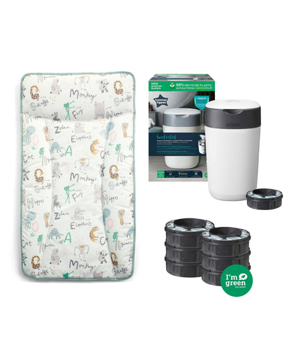 Mamas & Papas Changing Mats Animal Alphabet Changing Mat Bundle with Tommee Tippee Nappy Bin & Cassettes