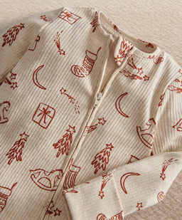 Mamas & Papas Christmas Printed  Zip Sleepsuit
