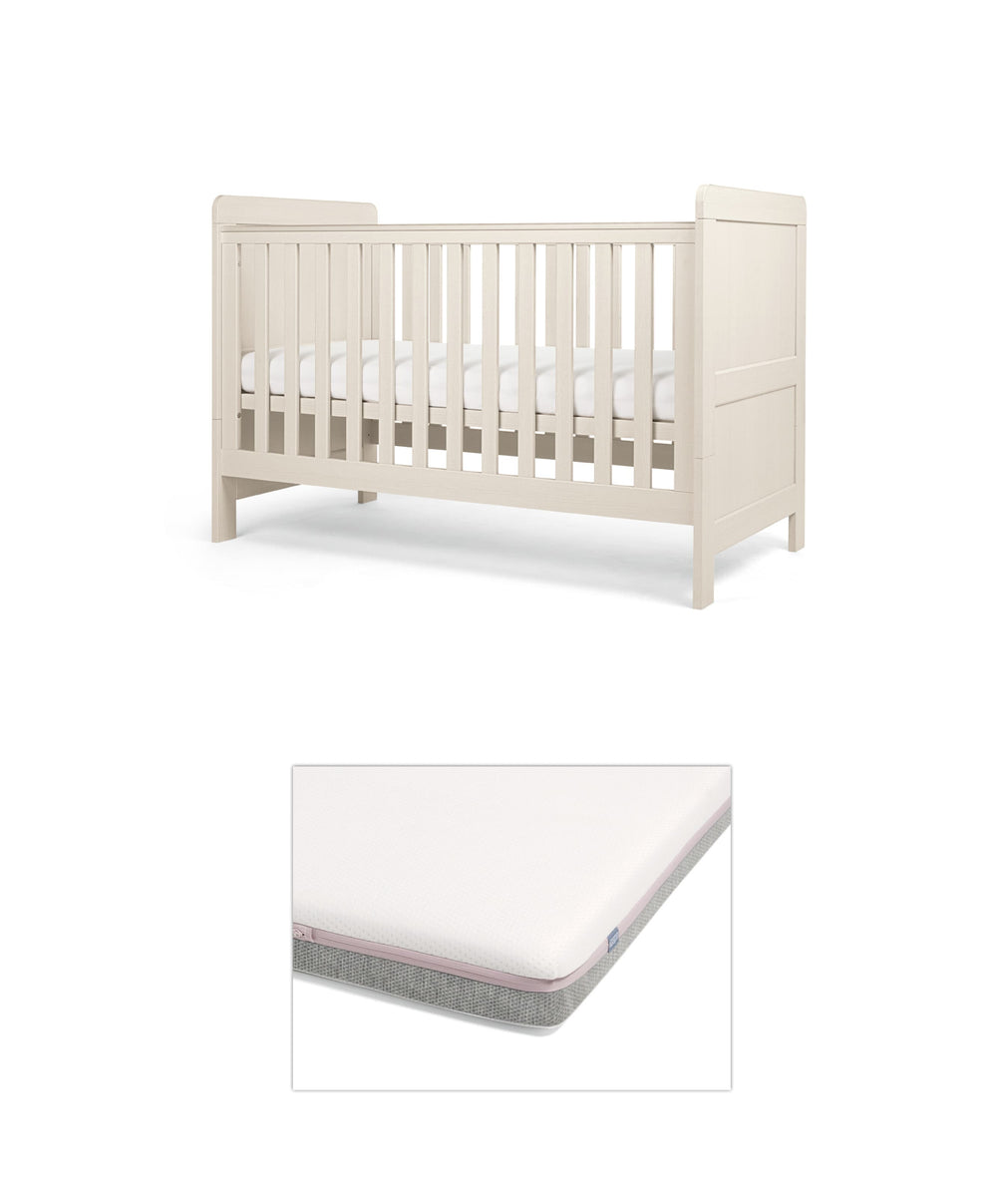 Mamas &amp; Papas Cotbed Bundles Atlas Cotbed with Luxury Hybrid Twin Cotbed Mattress - Stone