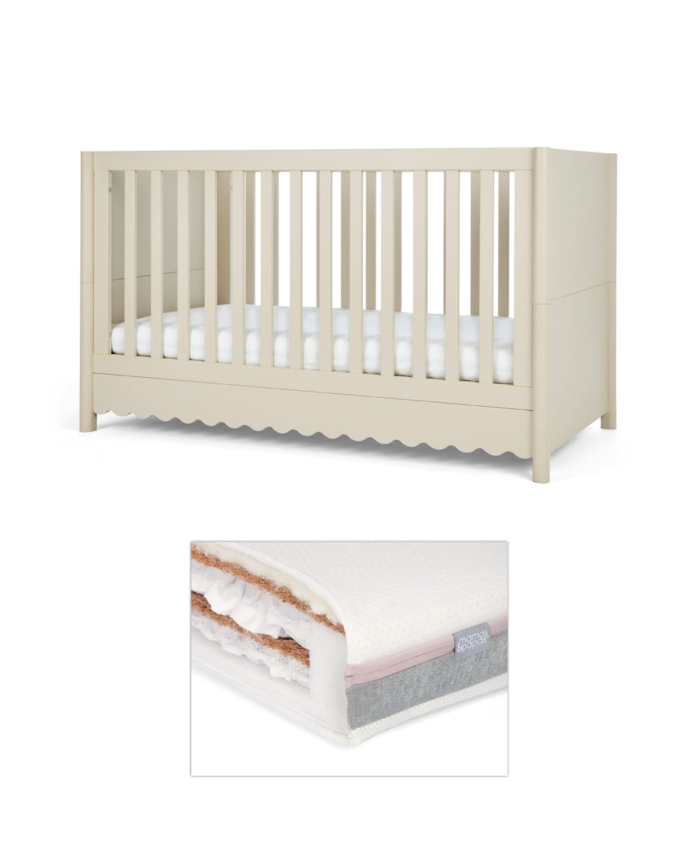 Mamas &amp; Papas Cotbed Bundles Eryn Cotbed with Luxury Hybrid Twin Cotbed Mattress - Cashmere