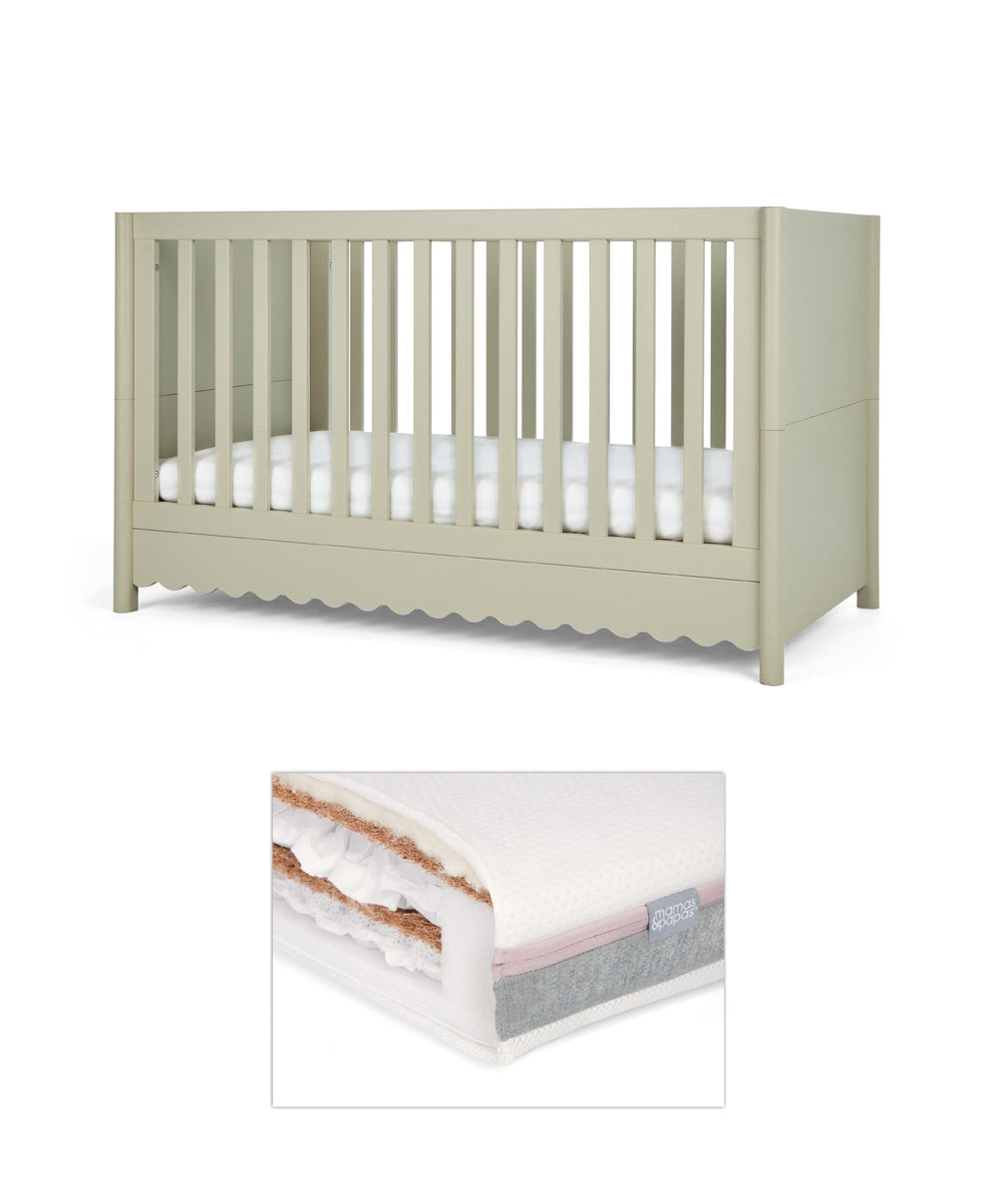 Mamas &amp; Papas Cotbed Bundles Eryn Cotbed with Luxury Hybrid Twin Cotbed Mattress - Willow Green