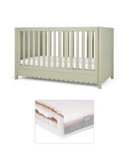 Mamas & Papas Cotbed Bundles Eryn Cotbed with Luxury Hybrid Twin Cotbed Mattress - Willow Green