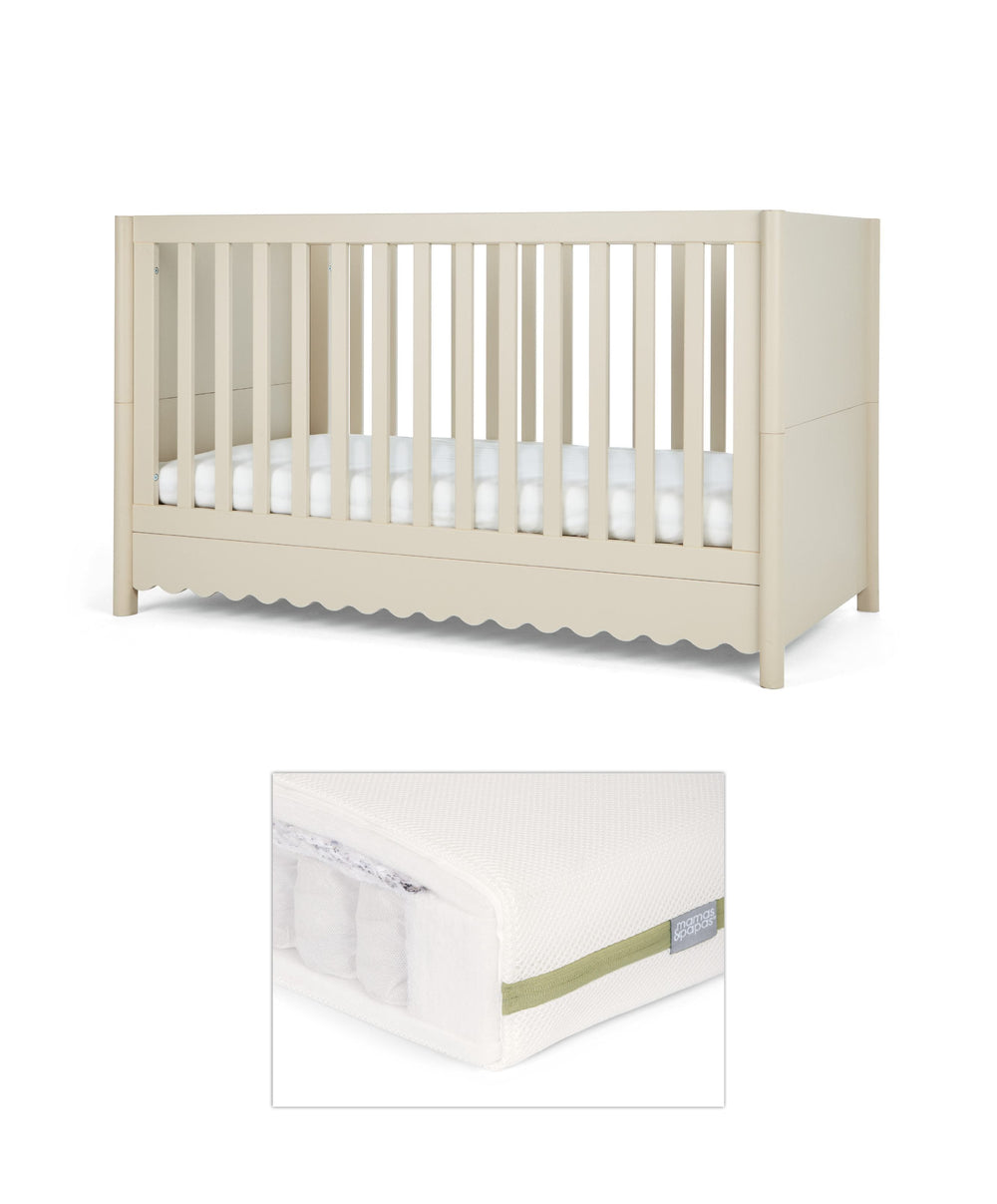 Mamas &amp; Papas Cotbed Bundles Eryn Cotbed with Premium Pocket Spring Cotbed Mattress - Cashmere