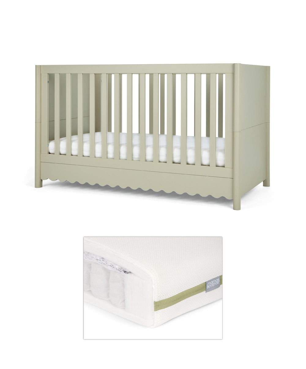 Mamas &amp; Papas Cotbed Bundles Eryn Cotbed with Premium Pocket Spring Cotbed Mattress - Willow Green