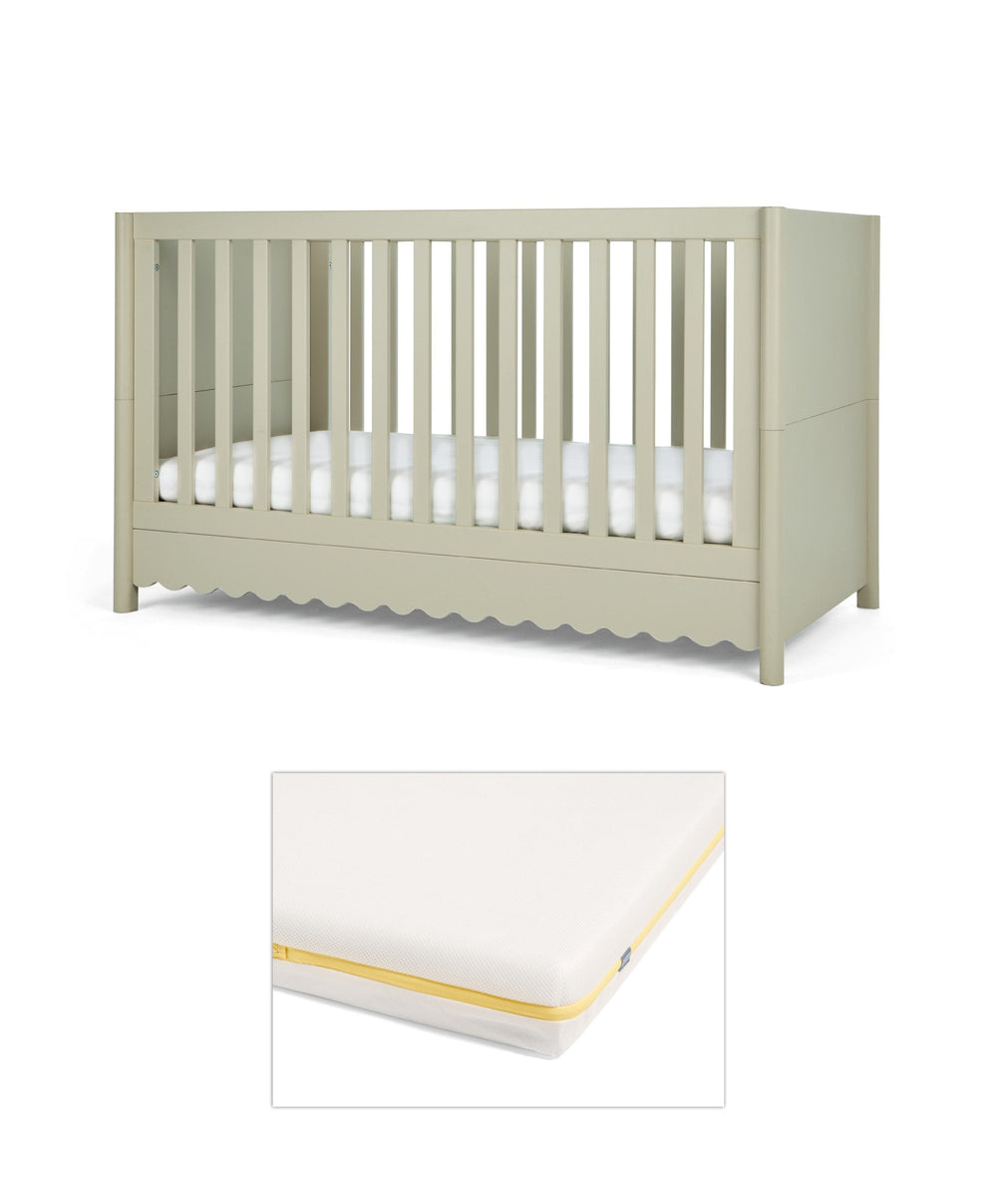 Mamas &amp; Papas Cotbed Bundles Eryn Cotbed with Signature Airflow Pocket Spring Cotbed Mattress - Willow Green