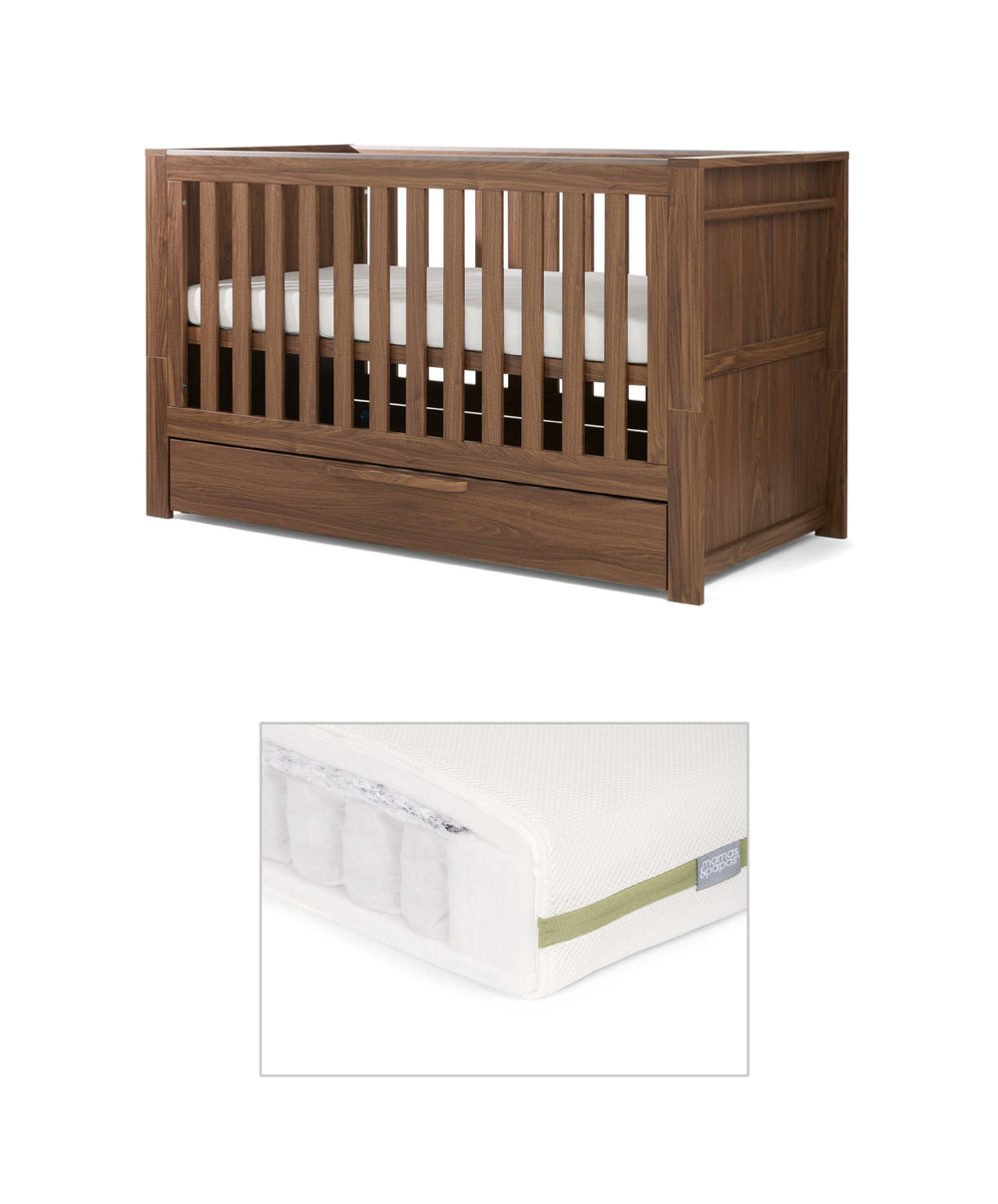 Mamas &amp; Papas Cotbed Bundles Franklin Cotbed with Premium Pocket Spring Cotbed Mattress - Walnut
