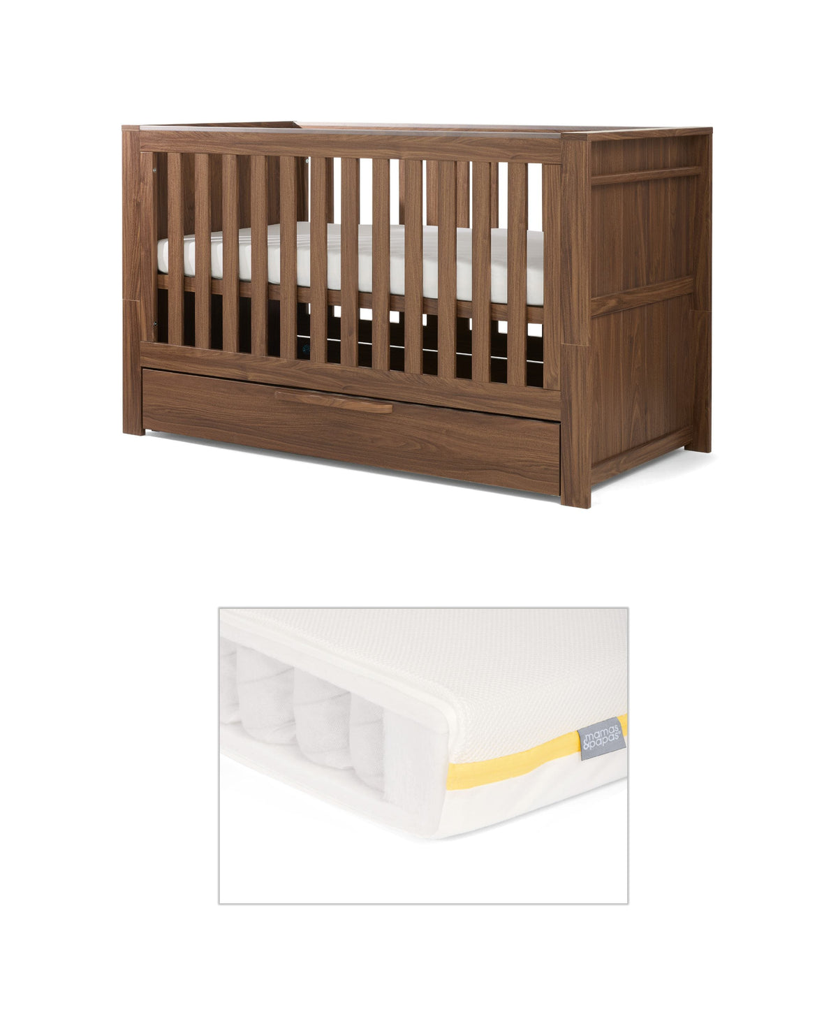 Mamas & Papas Cotbed Bundles Franklin Cotbed with Signature Airflow Pocket Spring Cotbed Mattress - Walnut