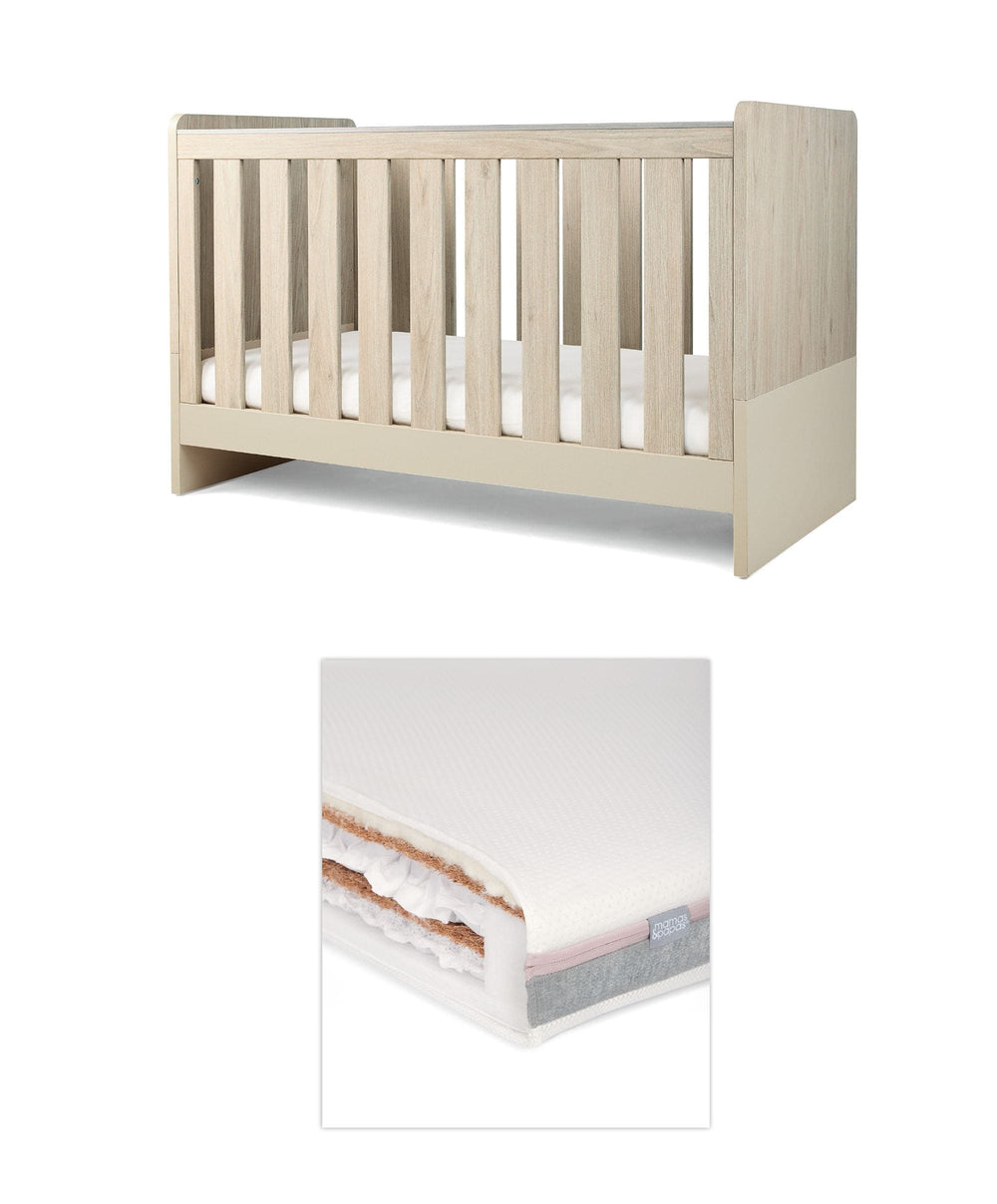 Mamas &amp; Papas Cotbed Bundles Litton Cotbed with Luxury Hybrid Twin Cotbed Mattress - Washed Oak