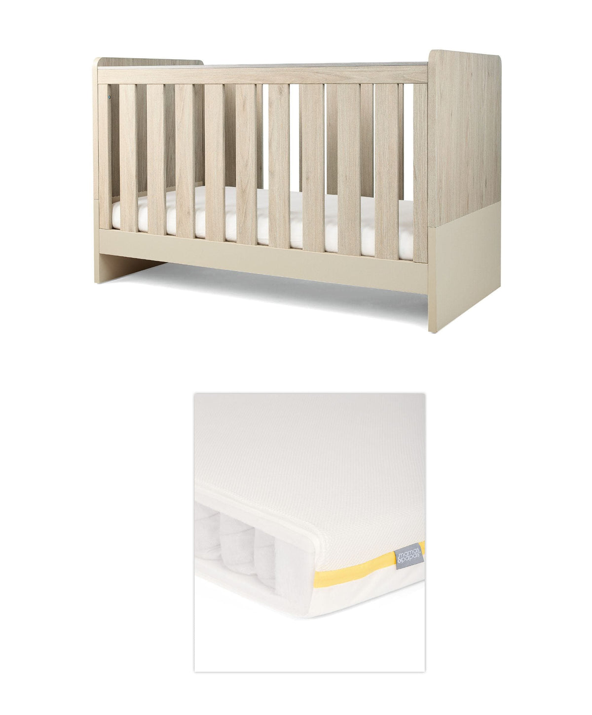 Mamas & Papas Cotbed Bundles Litton Cotbed with Signature Airflow Pocket Spring Cotbed Mattress - Washed Oak