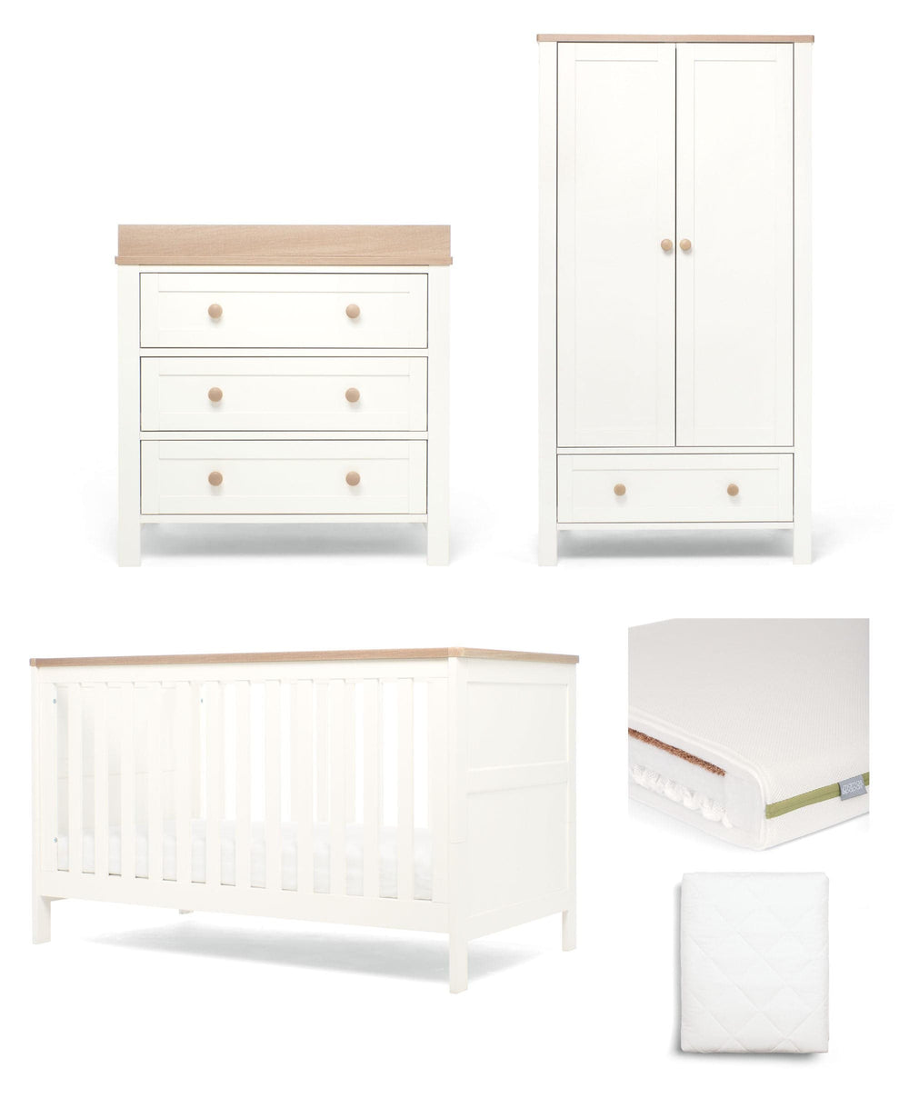 Mamas &amp; Papas Cotbed Bundles Wedmore 3 Piece Cotbed Range with Premium Dual Core Mattress - White/Oak