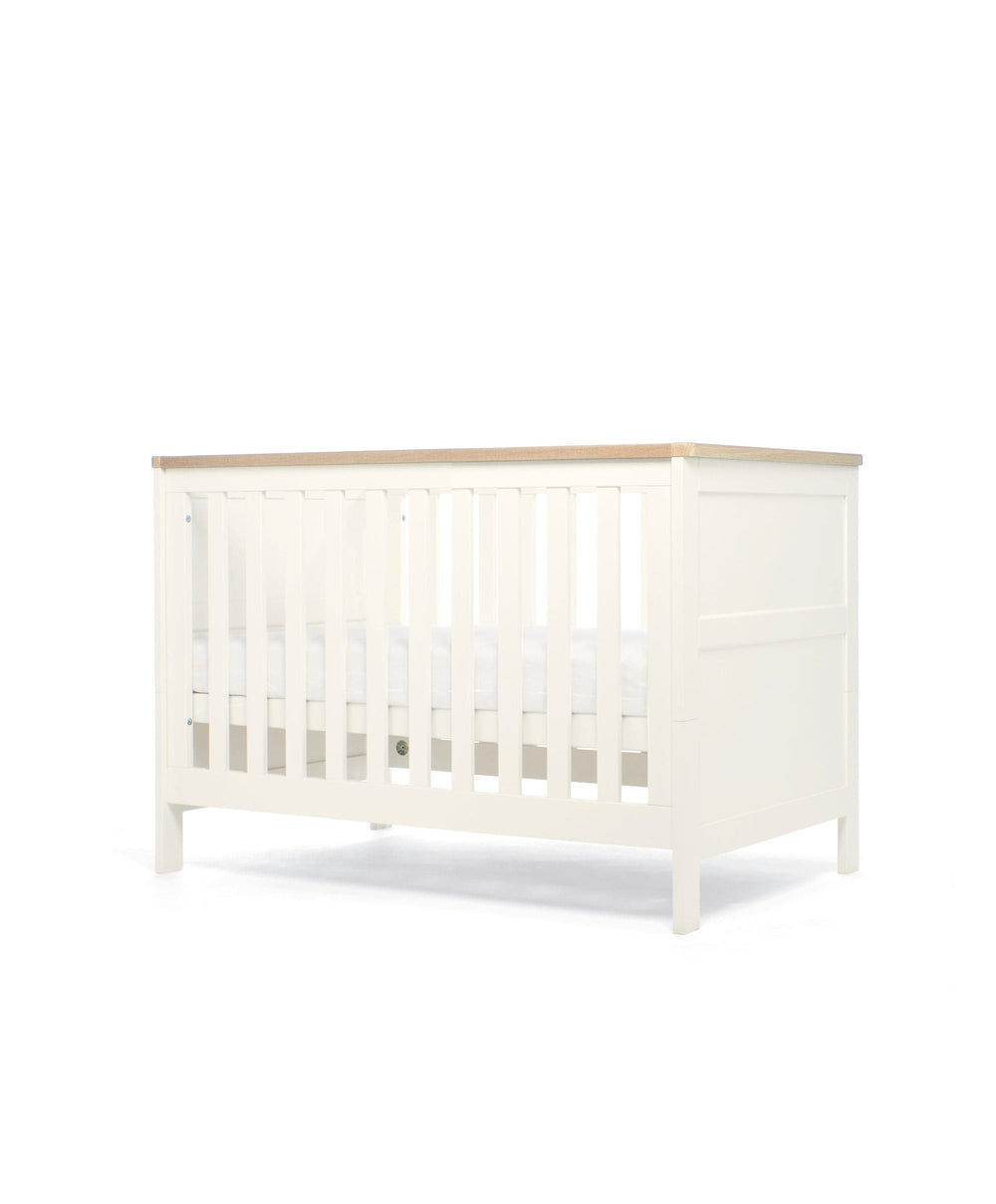Mamas &amp; Papas Cotbed Bundles Wedmore 3 Piece Small Cotbed Range with Premium Dual Core Mattress - White/Oak
