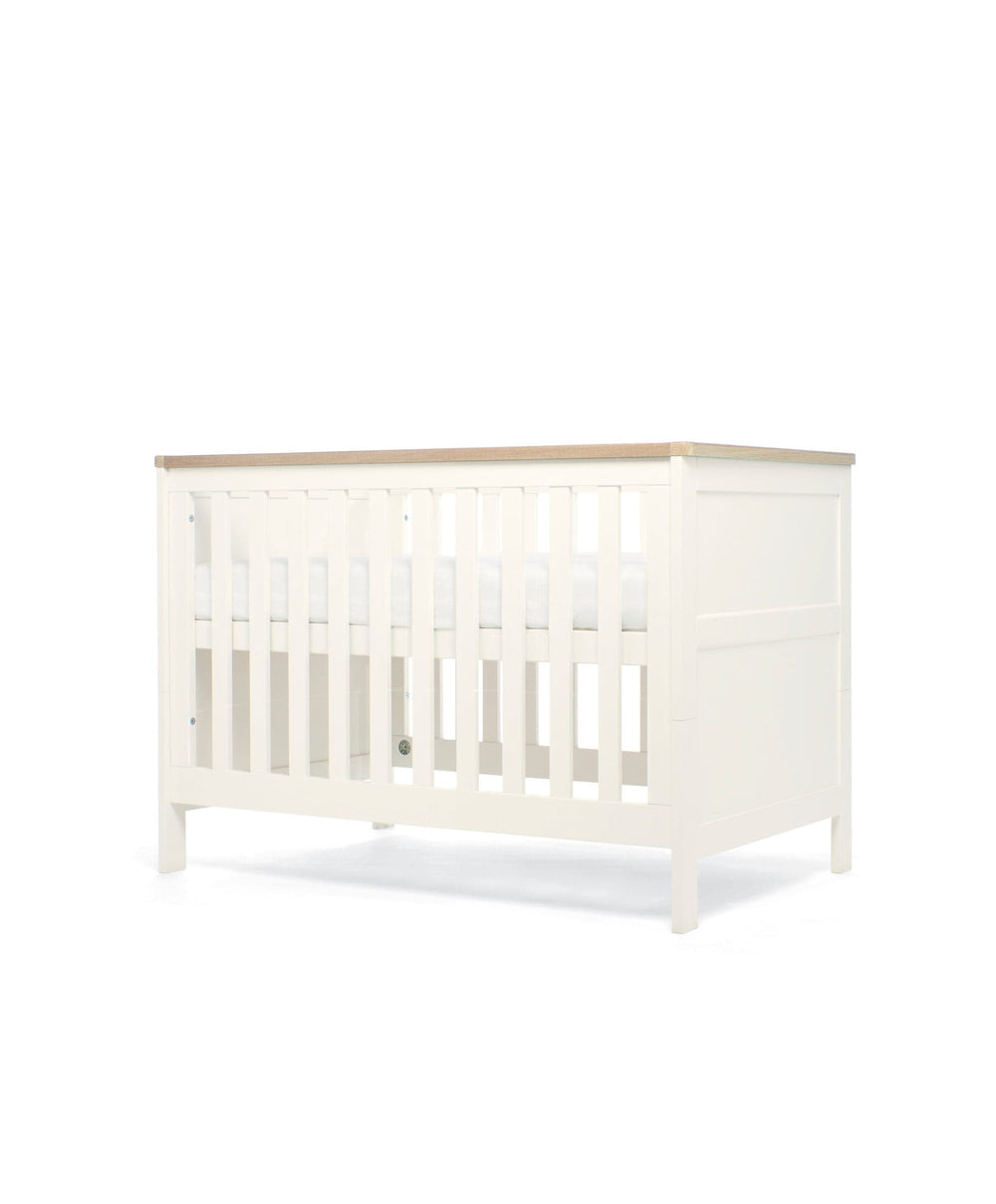 Mamas &amp; Papas Cotbed Bundles Wedmore 3 Piece Small Cotbed Range with Premium Dual Core Mattress - White/Oak