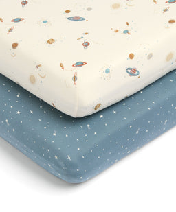 Mamas & Papas Cotbed Fitted Sheets (2 Pack) - planet/blue star