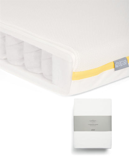 Mamas & Papas Cotbed Mattresses Essential Airflow Pocket Spring Cotbed Mattress & Fitted Sheets (2 Pack) - White