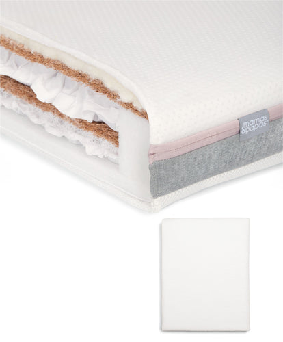 Mamas & Papas Cotbed Mattresses Luxury Hybrid Twin Cotbed Mattress & Anti-Allergy Terry Towelling Mattress Protector Bundle