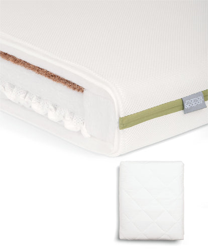 Mamas & Papas Cotbed Mattresses Premium Dual Core+ Cotbed Mattress & Anti-Allergy Quilted Mattress Protector Bundle