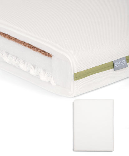 Mamas & Papas Cotbed Mattresses Premium Dual Core+ Cotbed Mattress & Anti-Allergy Terry Towelling Mattress Protector Bundle