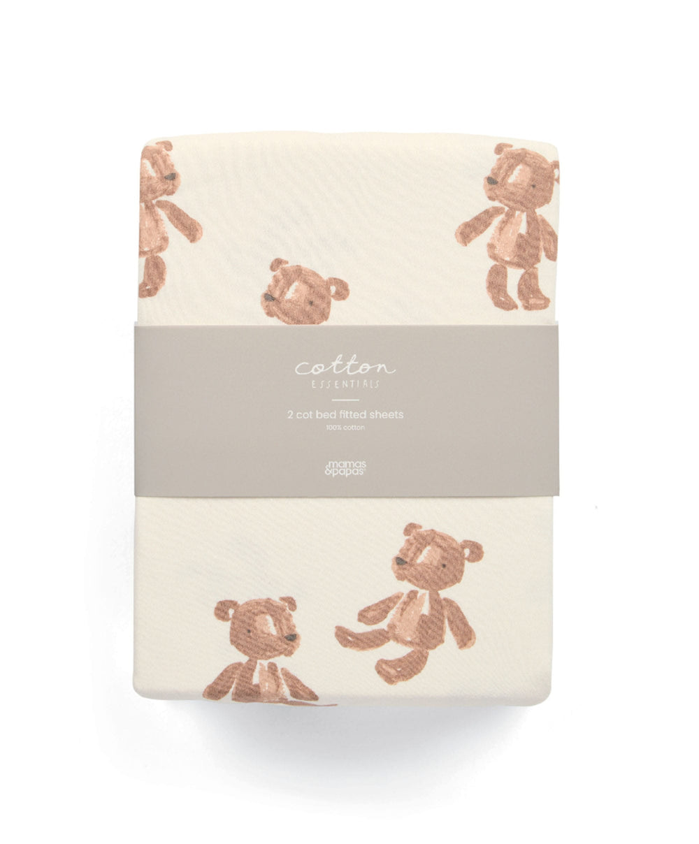 Mamas &amp; Papas Cotbed Sheets Cotbed Fitted Sheets (2 Pack) - Bear