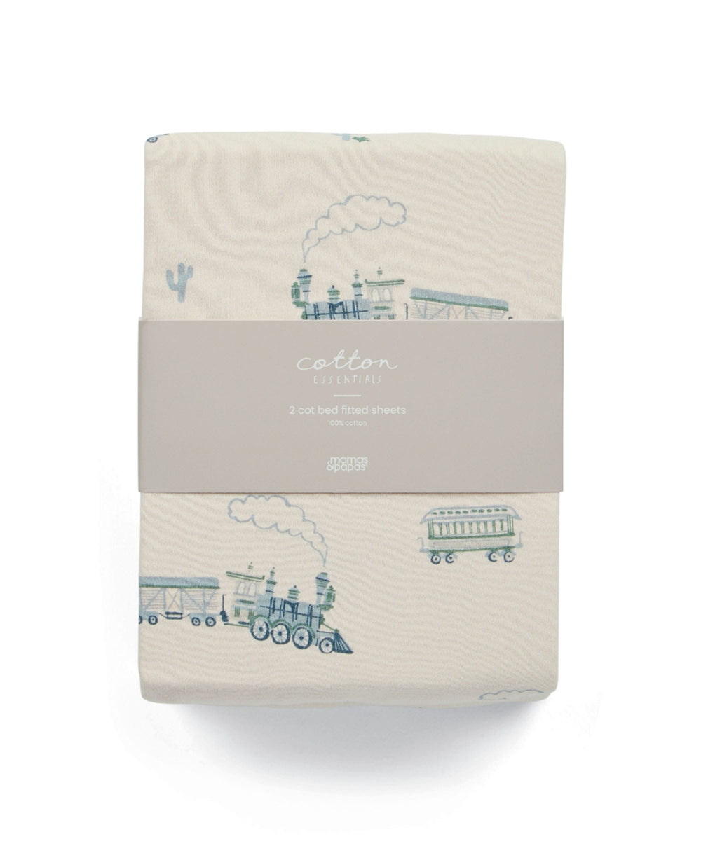Mamas &amp; Papas Cotbed Sheets Cotbed Fitted Sheets (2 Pack) - Train