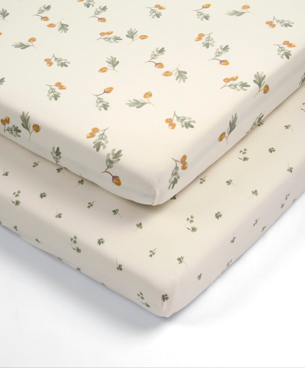 Mamas &amp; Papas Cotbed Sheets Cotbed Fitted Sheets (Pack of 2) - Acorn/Clover