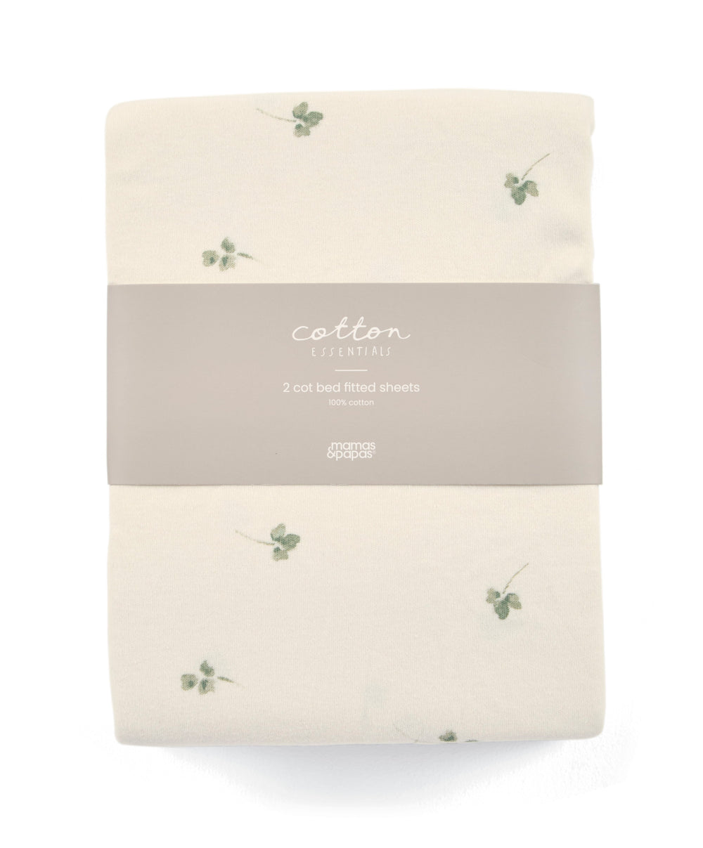 Mamas &amp; Papas Cotbed Sheets Cotbed Fitted Sheets (Pack of 2) - Acorn/Clover