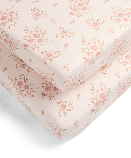 Mamas & Papas Cotbed Sheets Large Cotbed Fitted Sheets (2 Pack) - Floral Pink