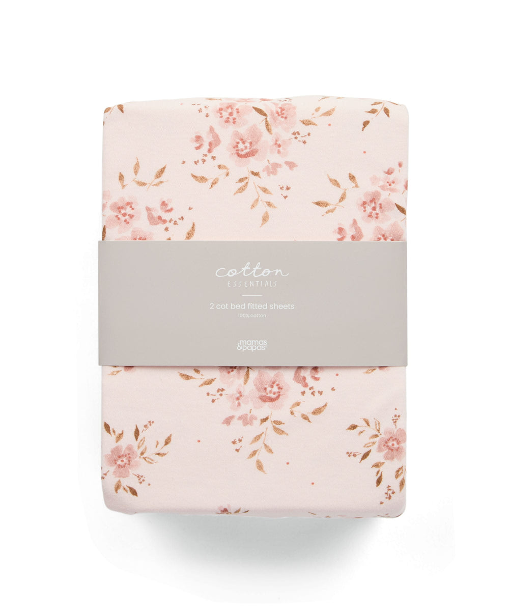 Mamas &amp; Papas Cotbed Sheets Large Cotbed Fitted Sheets (2 Pack) - Floral Pink