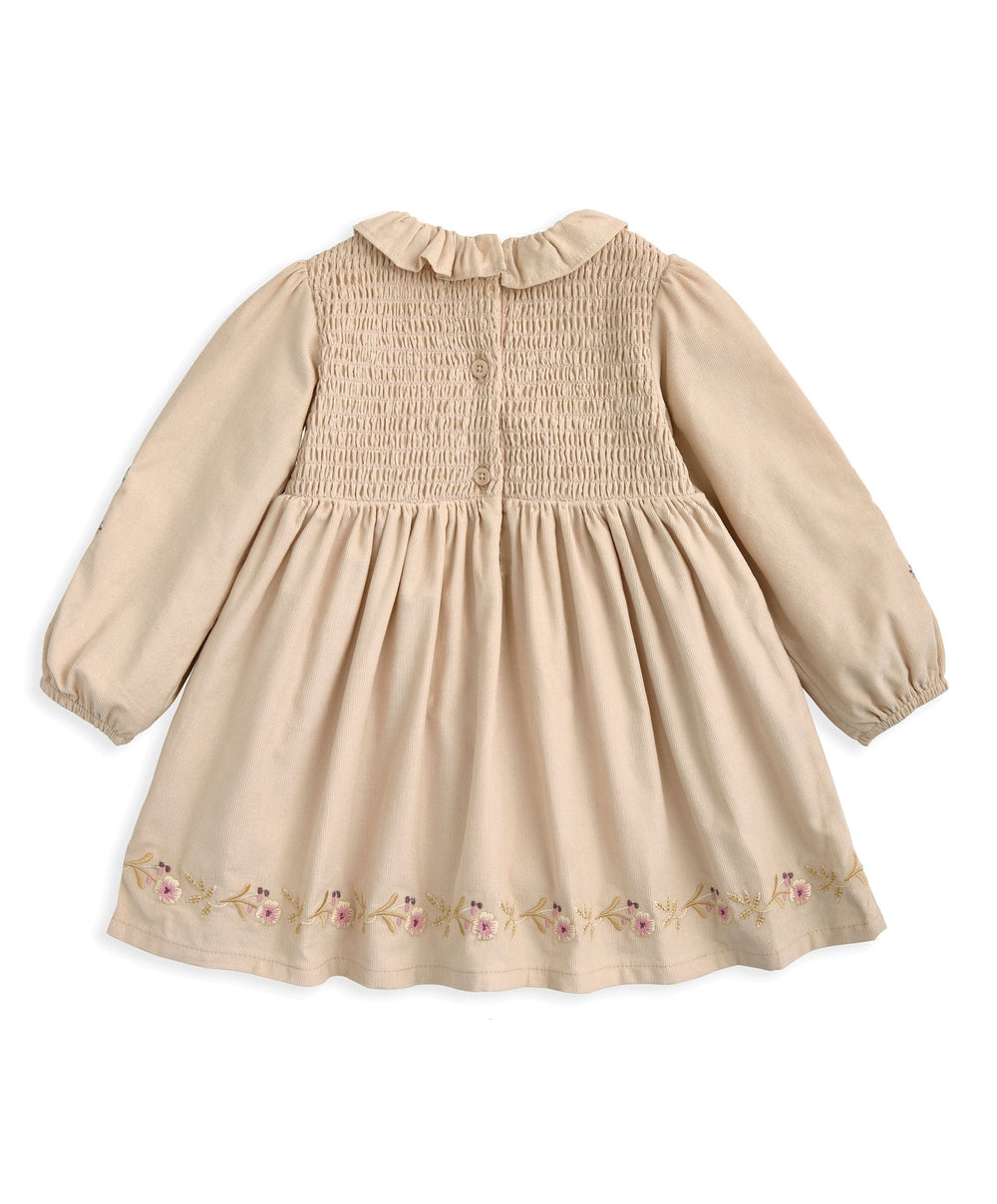 Mamas &amp; Papas Dresses &amp; Skirts Embroidered Cord Dress with Frill Neck &amp; Smocked Yoke