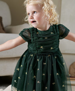 Mamas & Papas Dresses & Skirts Green Bow Mesh Embroidery Dress