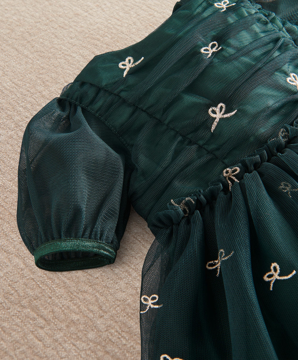 Mamas &amp; Papas Dresses &amp; Skirts Green Bow Mesh Embroidery Dress