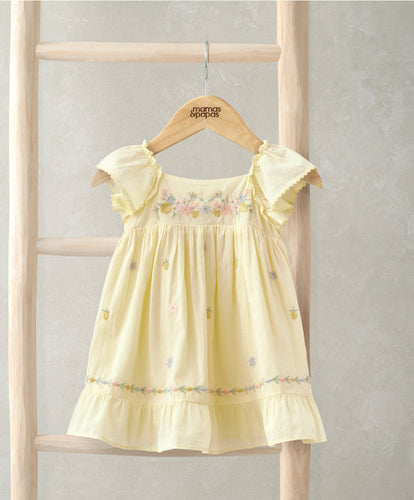 Mamas & Papas Dresses & Skirts Peplum Frill Embroidered Dress - Yellow