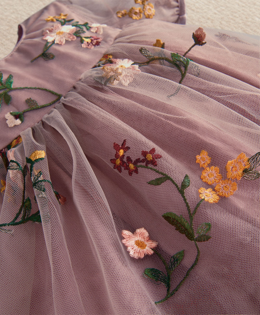 Mamas &amp; Papas Dresses &amp; Skirts Plum Floral Mesh Embroidery Dress