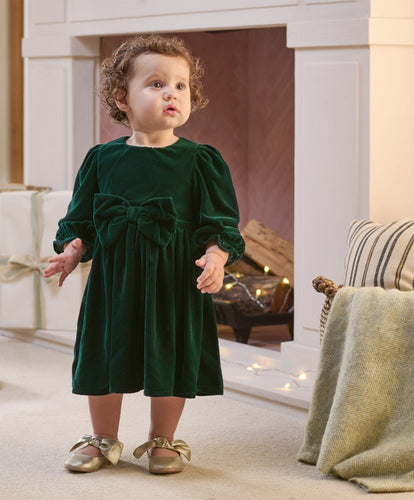 Mamas & Papas Dresses & Skirts Velvet Bow Dress - Green
