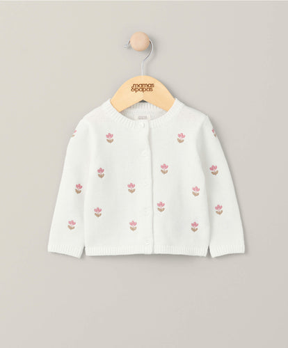 Mamas & Papas Floral Embroidered Knit Cardigan - White