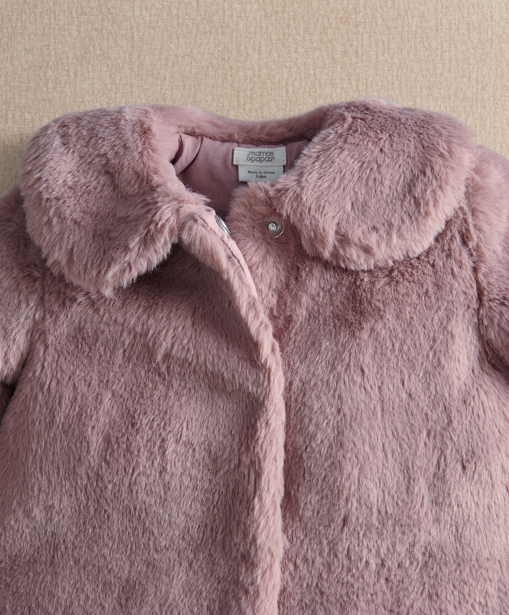 Mamas &amp; Papas Fluffy Pink Faux Fur Coat