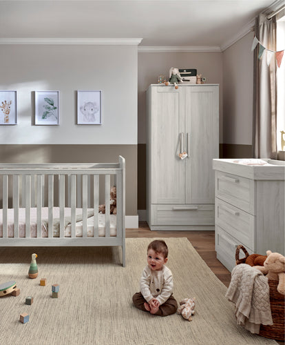 Mamas & Papas Furniture Sets Atlas 3 Piece Cotbed Range with Dresser Changer and Wardrobe - Nimbus White