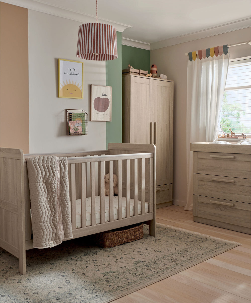 Mamas &amp; Papas Furniture Sets Atlas 3 Piece Cotbed Range with Dresser Changer &amp; Wardrobe - Light Oak