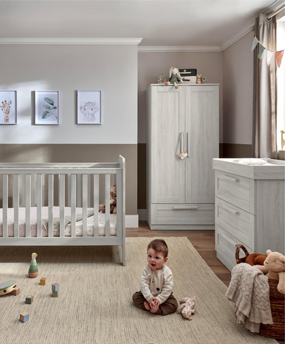 Mamas & Papas Furniture Sets Atlas 3 Piece Cotbed Range with Dresser Changer & Wardrobe - Nimbus White