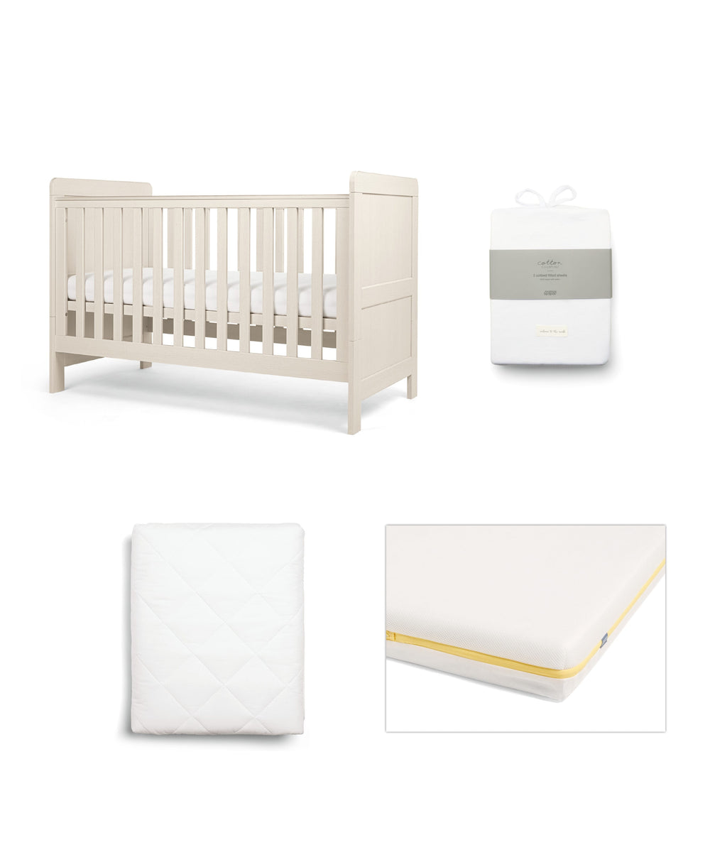 Mamas &amp; Papas Furniture Sets Atlas Cotbed Starter Bundle with Essential Pocket Spring Mattress &amp; Sheets - Stone