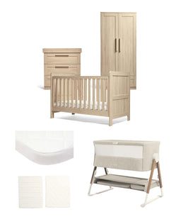 Mamas & Papas Furniture Sets Atlas Nursery Bundle with Lua Bedside Crib (6 Piece) – Light Oak