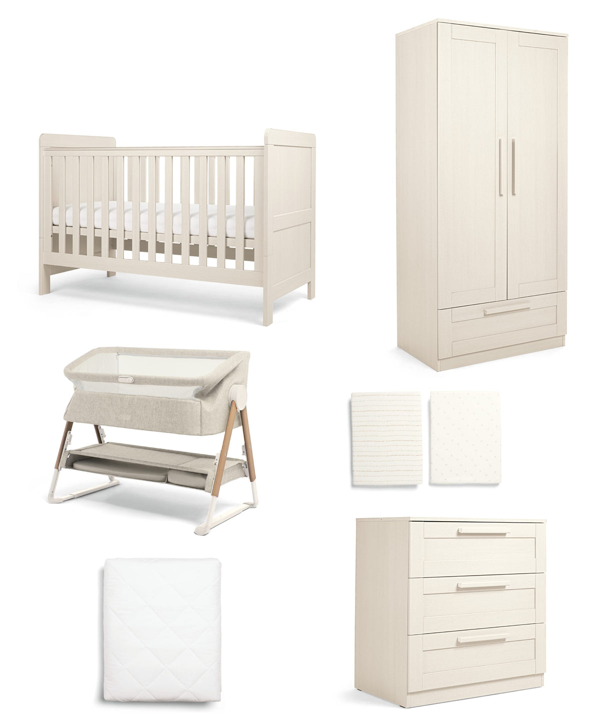Mamas & Papas Furniture Sets Atlas Nursery Bundle with Lua Bedside Crib (6 Piece) – Stone