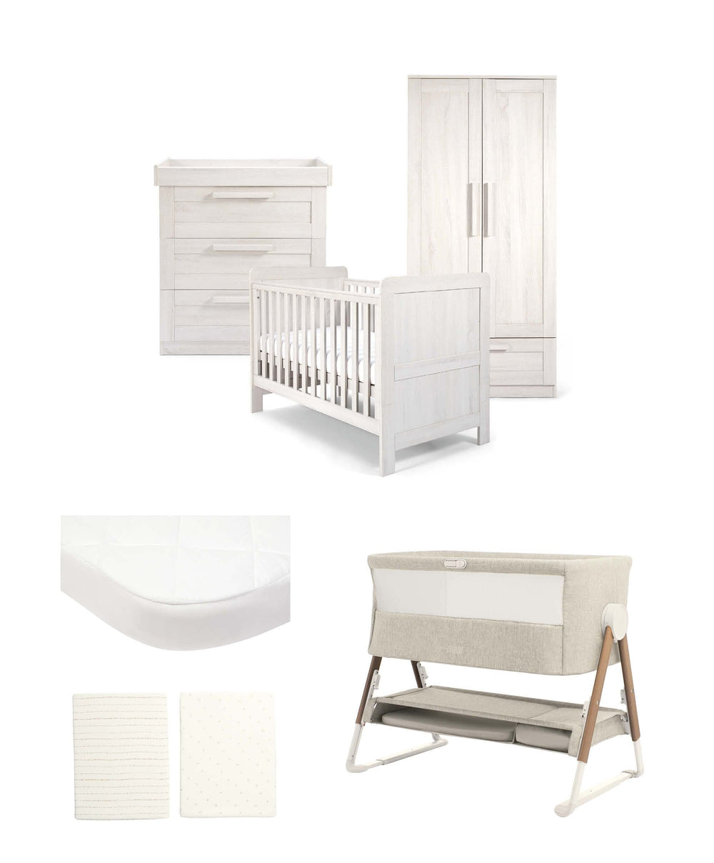 Mamas &amp; Papas Furniture Sets Atlas Nursery Bundle with Lua Bedside Crib (6 Piece) – White