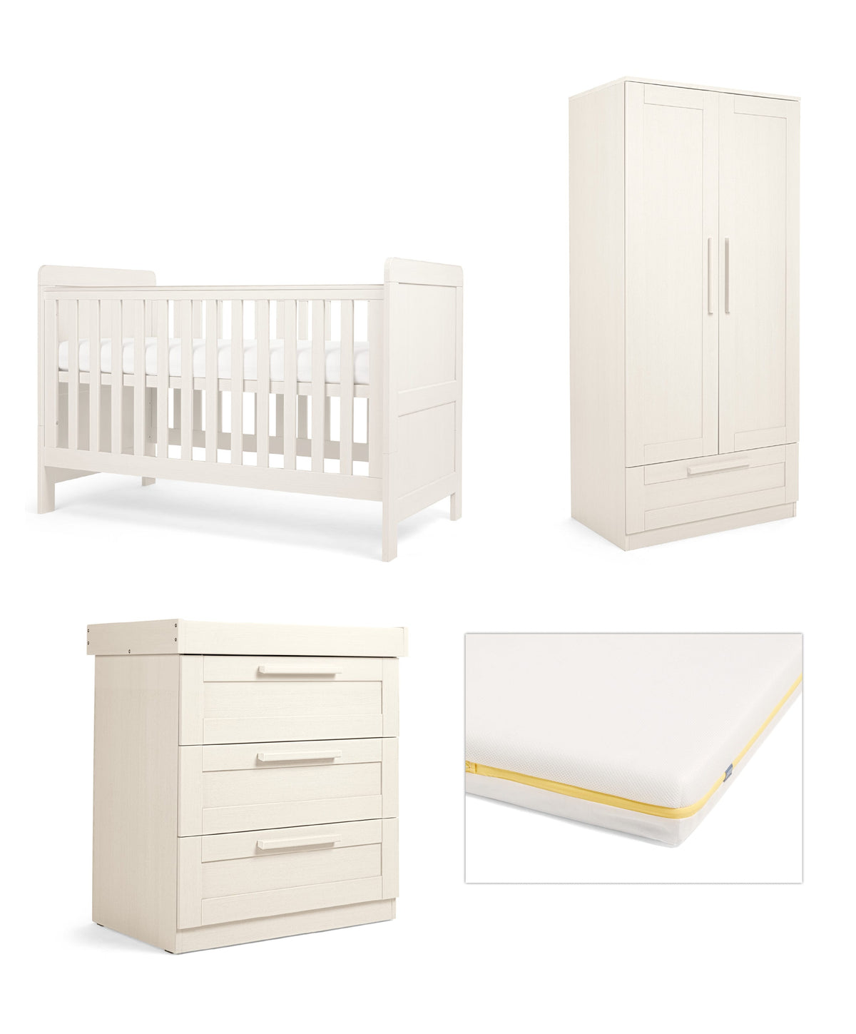 Mamas & Papas Furniture Sets Atlas Nursery Furniture & Essential Airflow Pocket Spring Cotbed Mattress Bundle - Stone