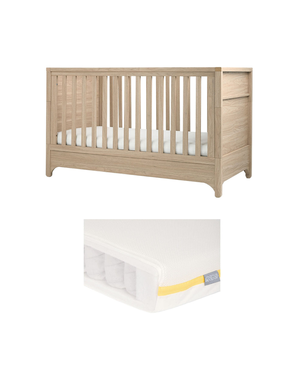Mamas &amp; Papas Furniture Sets Barton Cotbed with Essential Airflow Pocket Spring Cotbed Mattress Bundle